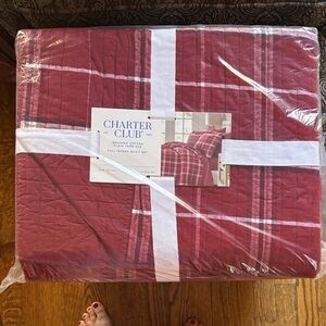 Charter Club Burgundy Plaid Quilt Set